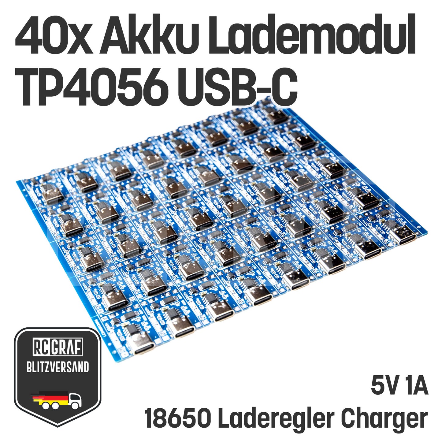 1-40x Akku Lademodul 5V 1A TP4056 USB C 18650 mit Schutzschaltung
