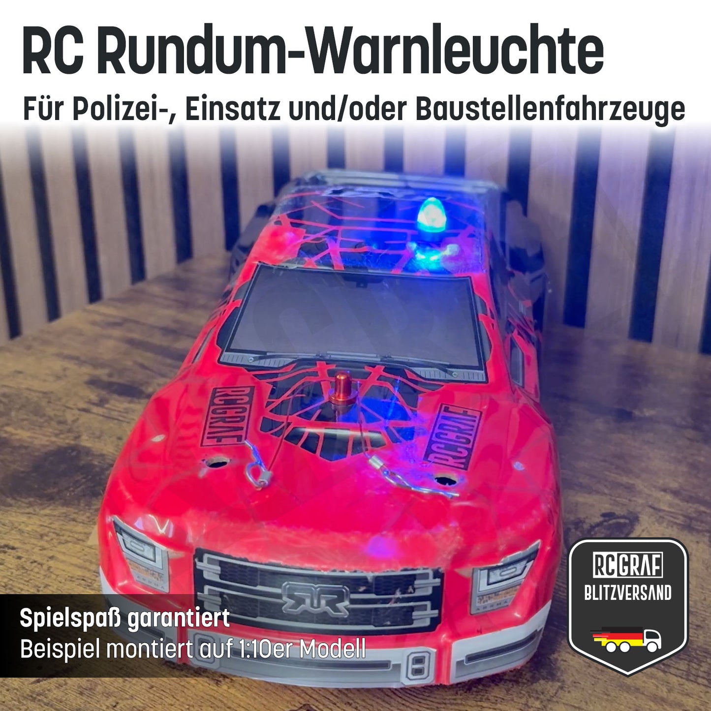 RC LED Rundum-Warnleuchte für Polizei-, Einsatz- und/oder Baustellenfahrzeuge