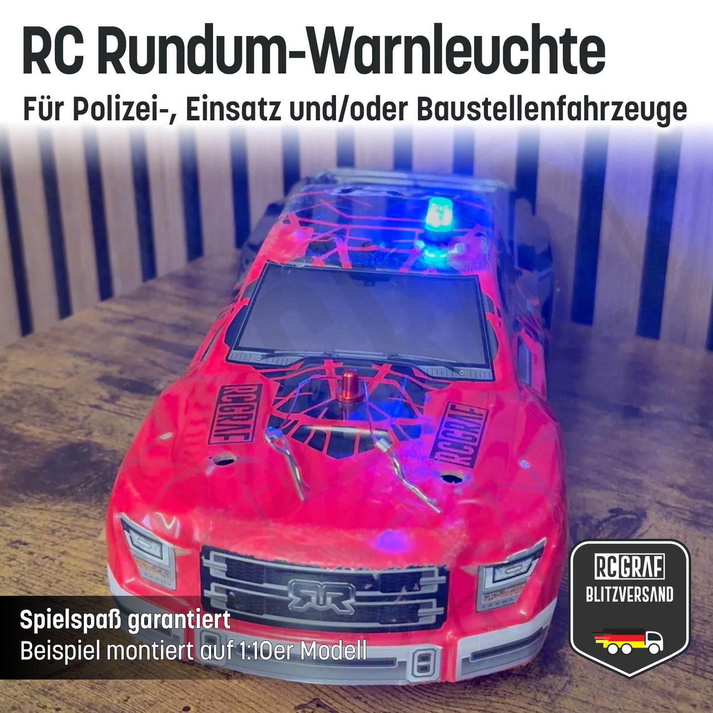 RC LED Rundum-Warnleuchte für Polizei-, Einsatz- und/oder Baustellenfahrzeuge