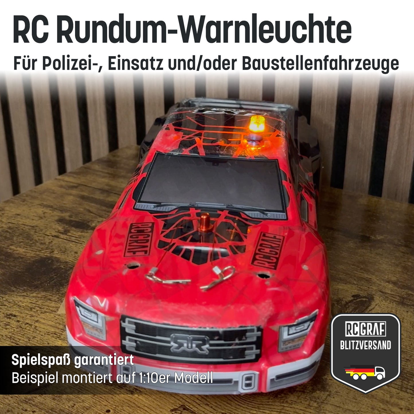 RC LED Rundum-Warnleuchte für Polizei-, Einsatz- und/oder Baustellenfahrzeuge