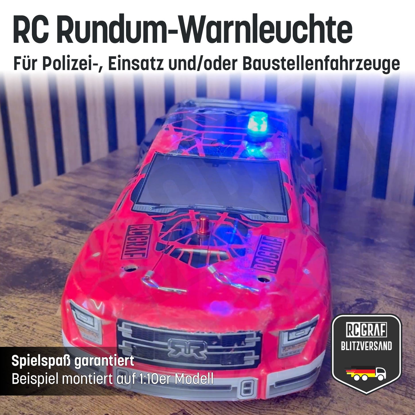 RC LED Rundum-Warnleuchte für Polizei-, Einsatz- und/oder Baustellenfahrzeuge