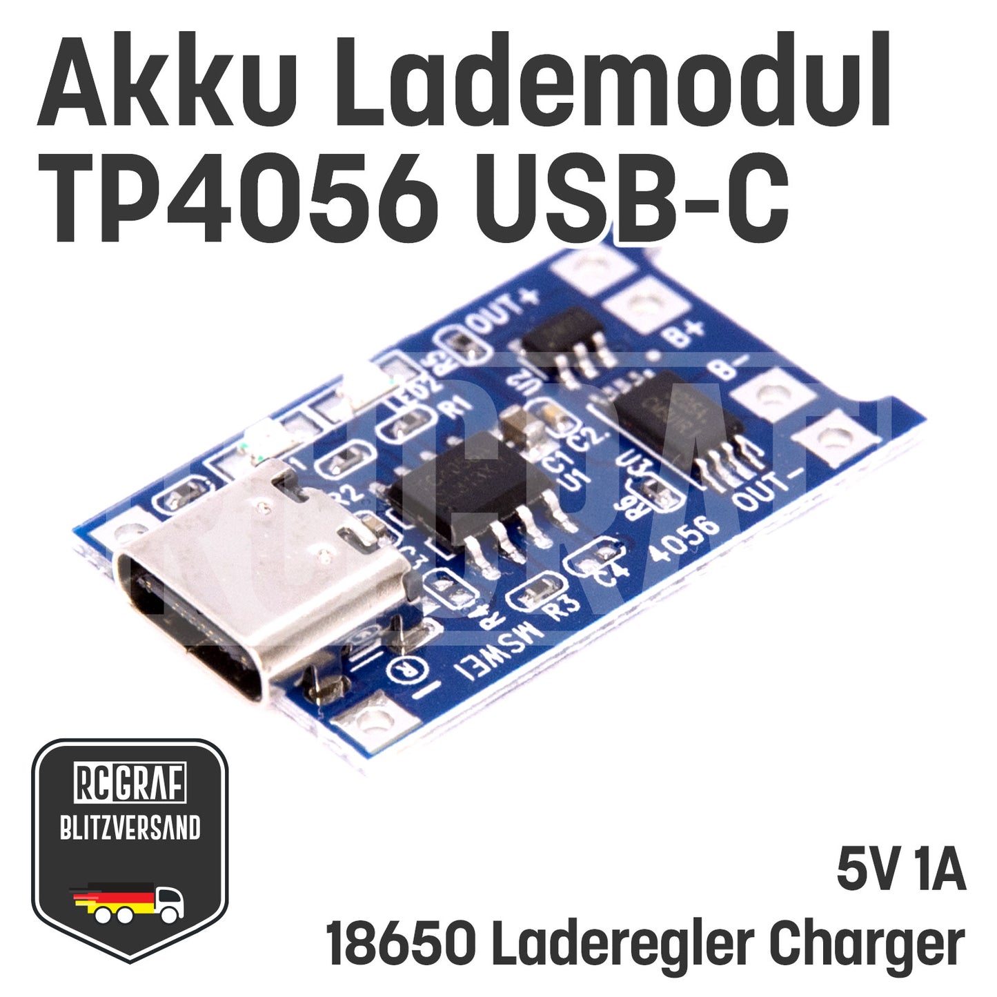 1-40x Akku Lademodul 5V 1A TP4056 USB C 18650 mit Schutzschaltung