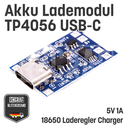 1-40x Akku Lademodul 5V 1A TP4056 USB C 18650 mit Schutzschaltung