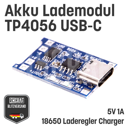 1-40x Akku Lademodul 5V 1A TP4056 USB C 18650 mit Schutzschaltung