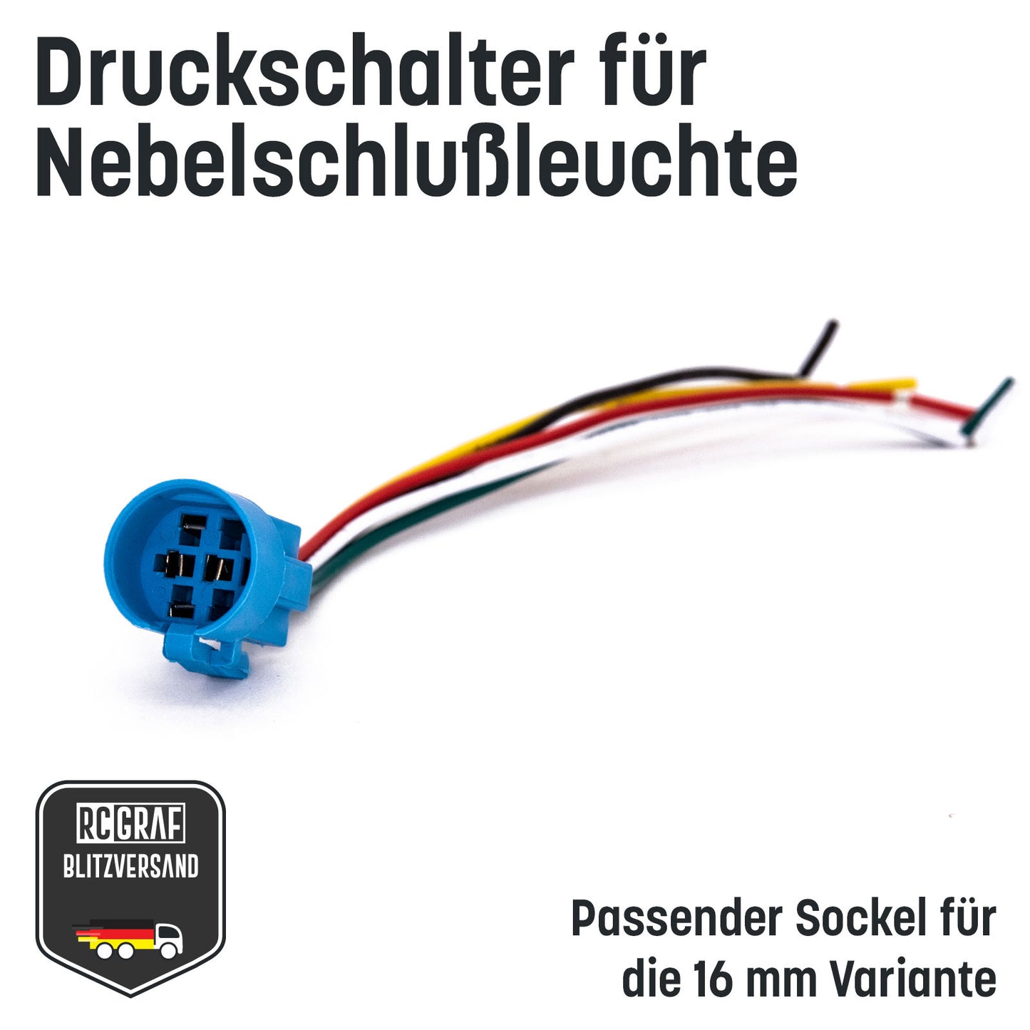 Druckschalter für Nebelschlußleuchte 16mm Schwarz LED 12V IP65 Nebellampe