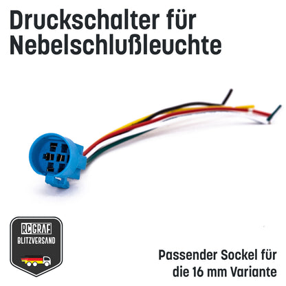 Druckschalter für Nebelschlußleuchte 16mm Schwarz LED 12V IP65 Nebellampe