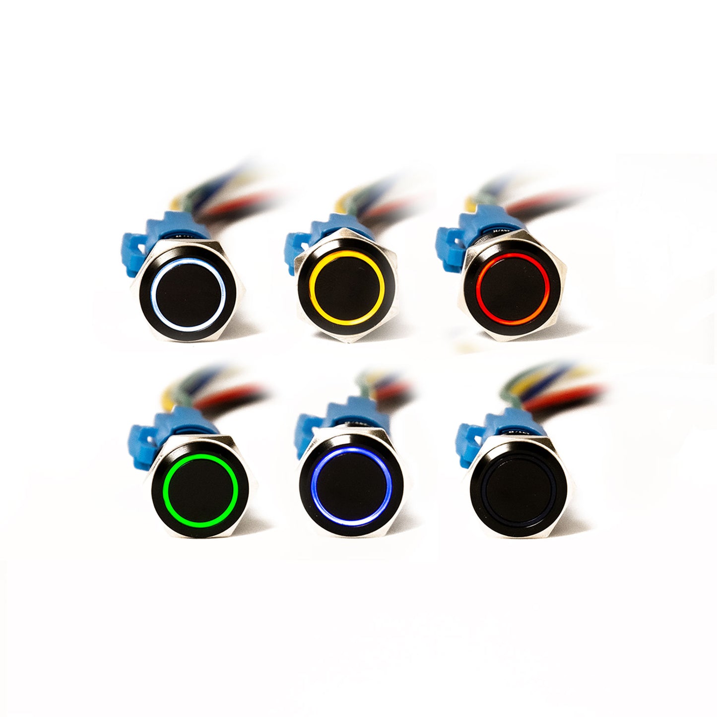 Schwarzer Metall Drucktaster inkl. Sockel für KFZ mit LED 16mm 19mm 22mm IP65