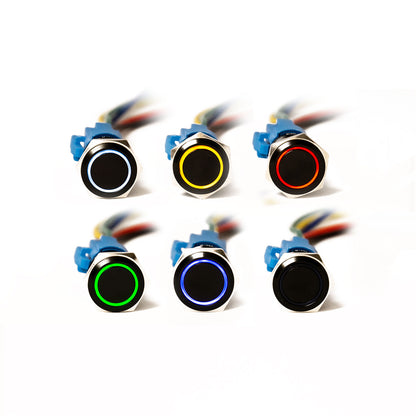 Schwarzer Metall Drucktaster inkl. Sockel für KFZ mit LED 16mm 19mm 22mm IP65