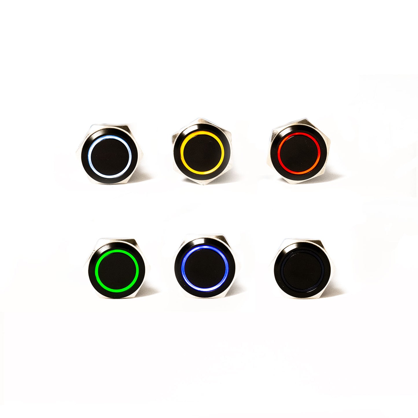 Schwarzer Metall Drucktaster für KFZ, LED-Ring 12mm 16mm 19mm 22mm IP65