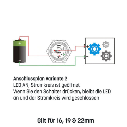 Schwarzer Metall Drucktaster inkl. Sockel für KFZ mit LED 16mm 19mm 22mm IP65