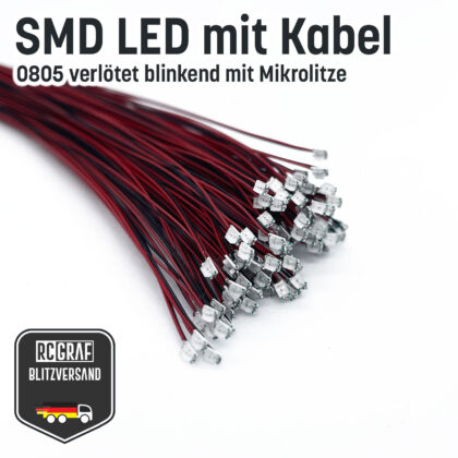 Blinkende 0805 SMD LED verlötet mit 30cm Kabel Microlitze