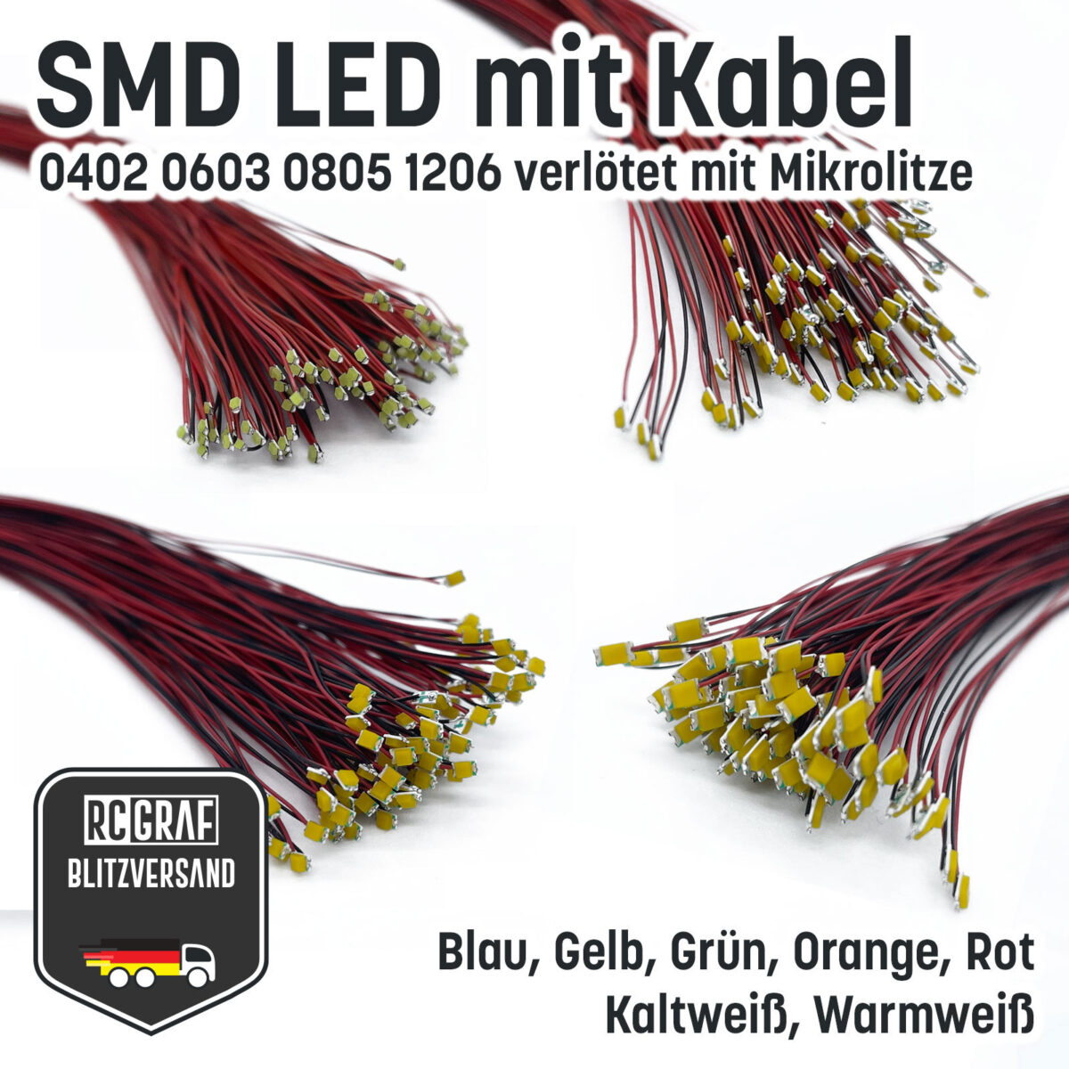 SMD LED 0402 0603 0805 1206 Microlitze 30cm verlötet 