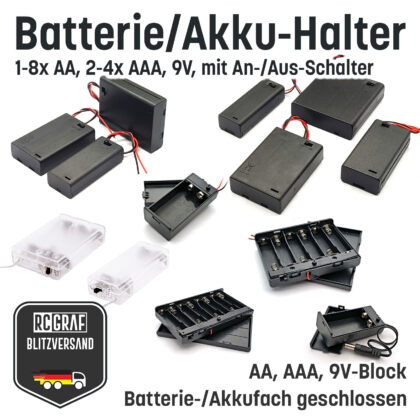 Batteriefach, Akkufach AA AAA 9V Block mit Schalter
